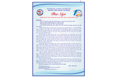 Thư ngỏ – Hướng tới Lễ kỷ niệm 10 năm thành lập Trường THPT Phạm Văn Đồng (2009-2019)